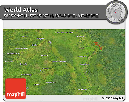 Satellite 3D Map of the Area around 57° 3' 8" N, 84° 13' 29" E