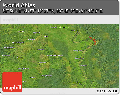 Satellite 3D Map of the Area around 57° 3' 8" N, 84° 13' 29" E