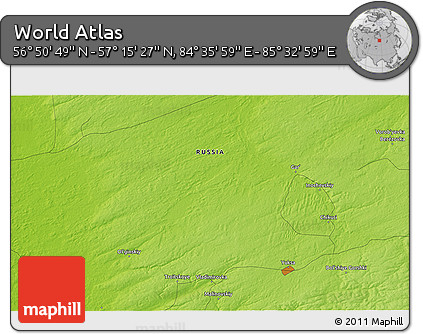 Physical 3D Map of the Area around 57° 3' 8" N, 85° 4' 29" E