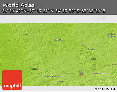 Physical 3D Map of the Area around 57° 3' 8" N, 85° 4' 29" E