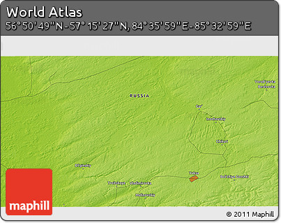 Physical 3D Map of the Area around 57° 3' 8" N, 85° 4' 29" E