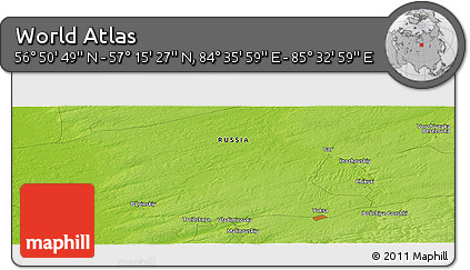 Physical Panoramic Map of the Area around 57° 3' 8" N, 85° 4' 29" E