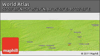Physical Panoramic Map of the Area around 57° 3' 8" N, 85° 4' 29" E