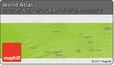 Physical Panoramic Map of the Area around 57° 3' 8" N, 85° 4' 29" E