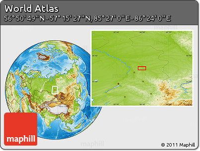 Physical Location Map of the Area around 57° 3' 8" N, 85° 55' 30" E
