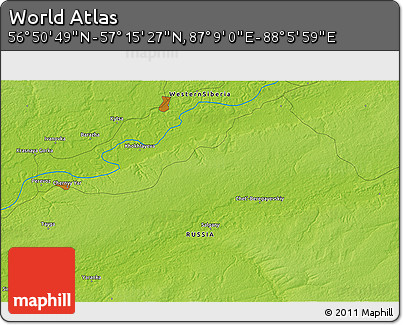 Physical 3D Map of the Area around 57° 3' 8" N, 87° 37' 30" E