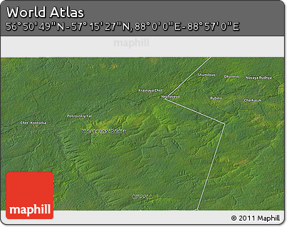 Satellite 3D Map of the Area around 57° 3' 8" N, 88° 28' 29" E