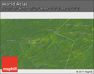 Satellite 3D Map of the Area around 57° 3' 8" N, 88° 28' 29" E