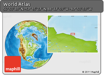 Physical Location Map of the Area around 57° 3' 8" N, 88° 19' 29" W