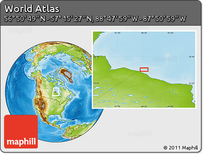 Physical Location Map of the Area around 57° 3' 8" N, 88° 19' 29" W