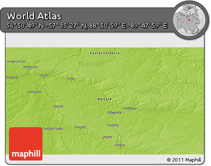 Physical 3D Map of the Area around 57° 3' 8" N, 89° 19' 29" E