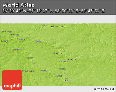 Physical 3D Map of the Area around 57° 3' 8" N, 89° 19' 29" E