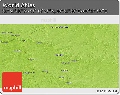 Physical 3D Map of the Area around 57° 3' 8" N, 89° 19' 29" E