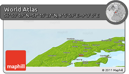 Physical Panoramic Map of the Area around 57° 3' 8" N, 8° 34' 29" E