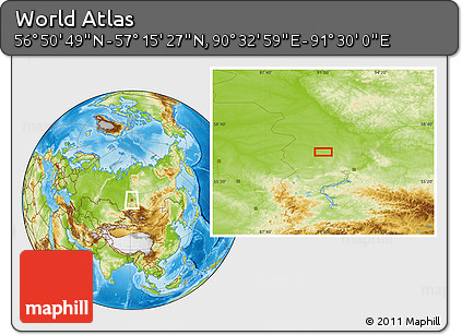 Physical Location Map of the Area around 57° 3' 8" N, 91° 1' 30" E