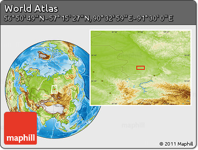 Physical Location Map of the Area around 57° 3' 8" N, 91° 1' 30" E