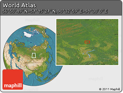 Satellite Location Map of the Area around 57° 3' 8" N, 91° 1' 30" E