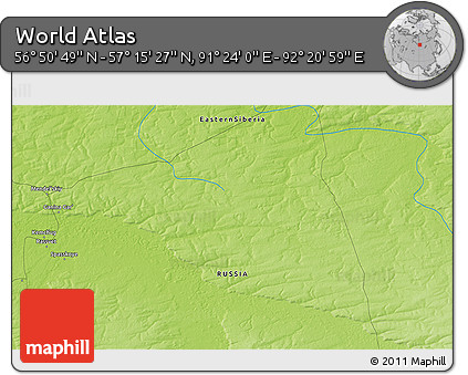 Physical 3D Map of the Area around 57° 3' 8" N, 91° 52' 30" E