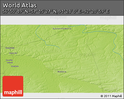 Physical 3D Map of the Area around 57° 3' 8" N, 91° 52' 30" E