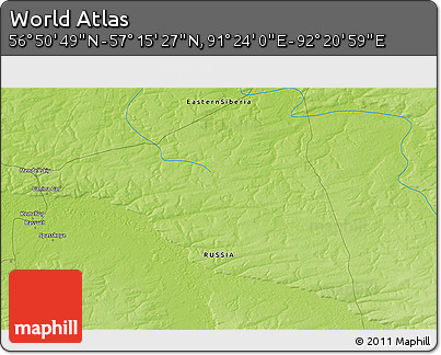 Physical 3D Map of the Area around 57° 3' 8" N, 91° 52' 30" E