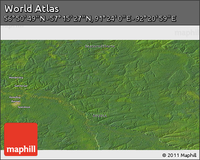 Satellite 3D Map of the Area around 57° 3' 8" N, 91° 52' 30" E