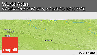 Physical Panoramic Map of the Area around 57° 3' 8" N, 91° 52' 30" E