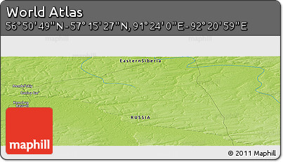 Physical Panoramic Map of the Area around 57° 3' 8" N, 91° 52' 30" E