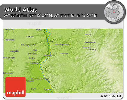 Physical 3D Map of the Area around 57° 3' 8" N, 93° 34' 29" E