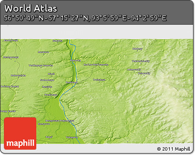 Physical 3D Map of the Area around 57° 3' 8" N, 93° 34' 29" E