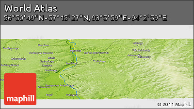 Physical Panoramic Map of the Area around 57° 3' 8" N, 93° 34' 29" E