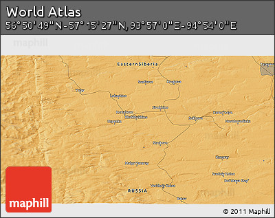 Political 3D Map of the Area around 57° 3' 8" N, 94° 25' 30" E