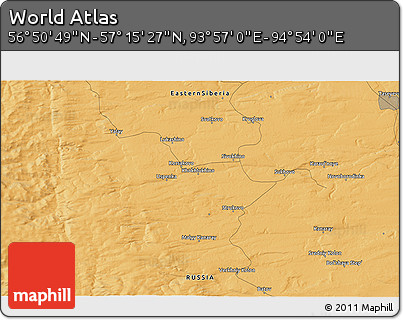 Political 3D Map of the Area around 57° 3' 8" N, 94° 25' 30" E