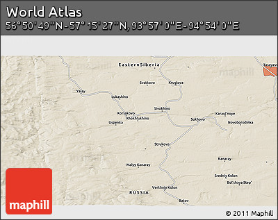 Shaded Relief 3D Map of the Area around 57° 3' 8" N, 94° 25' 30" E