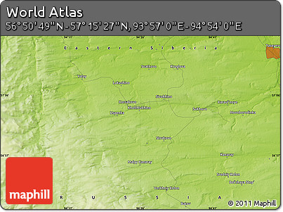 Physical Map of the Area around 57° 3' 8" N, 94° 25' 30" E