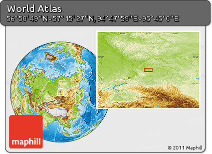 Physical Location Map of the Area around 57° 3' 8" N, 95° 16' 30" E