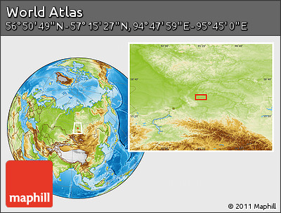Physical Location Map of the Area around 57° 3' 8" N, 95° 16' 30" E