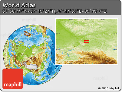 Physical Location Map of the Area around 57° 3' 8" N, 95° 16' 30" E