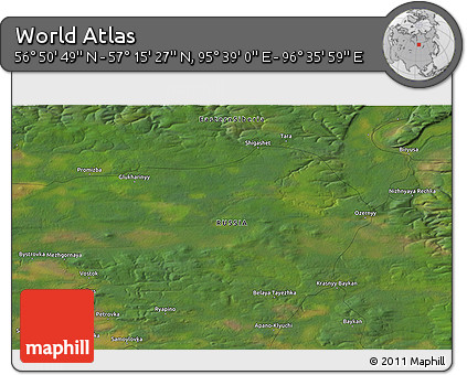 Satellite 3D Map of the Area around 57° 3' 8" N, 96° 7' 30" E