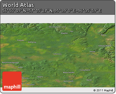 Satellite 3D Map of the Area around 57° 3' 8" N, 96° 7' 30" E