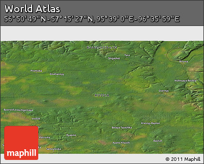Satellite 3D Map of the Area around 57° 3' 8" N, 96° 7' 30" E