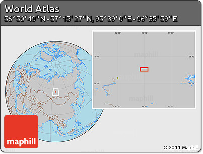Gray Location Map of the Area around 57° 3' 8" N, 96° 7' 30" E
