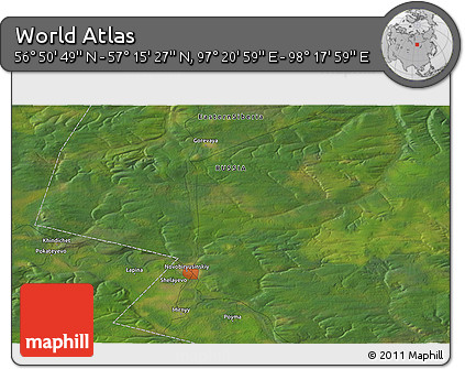 Satellite 3D Map of the Area around 57° 3' 8" N, 97° 49' 29" E