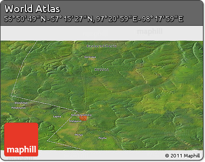 Satellite 3D Map of the Area around 57° 3' 8" N, 97° 49' 29" E