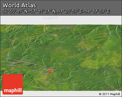 Satellite 3D Map of the Area around 57° 3' 8" N, 97° 49' 29" E