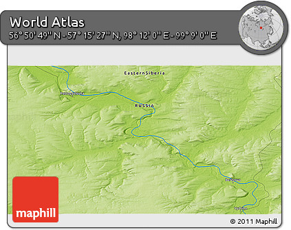 Physical 3D Map of the Area around 57° 3' 8" N, 98° 40' 30" E