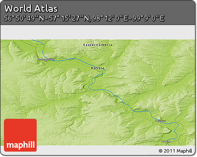 Physical 3D Map of the Area around 57° 3' 8" N, 98° 40' 30" E