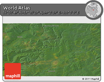 Satellite 3D Map of the Area around 57° 3' 8" N, 99° 31' 30" E