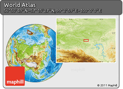 Physical Location Map of the Area around 57° 3' 8" N, 99° 31' 30" E