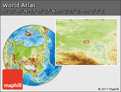 Physical Location Map of the Area around 57° 3' 8" N, 99° 31' 30" E