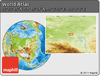 Physical Location Map of the Area around 57° 3' 8" N, 99° 31' 30" E